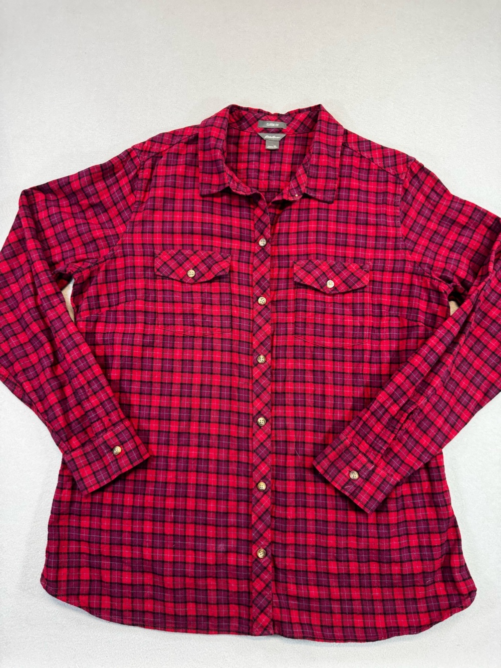 Women’s‎ Eddie Bauer Red and Purple Button Up Flannel Shirt